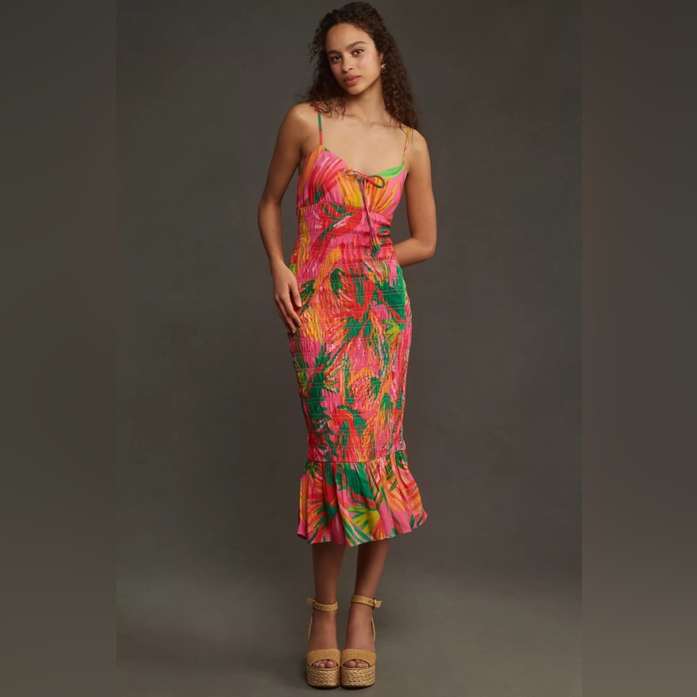 Farm Rio x Anthropologie Ruched Tie-Front Dress